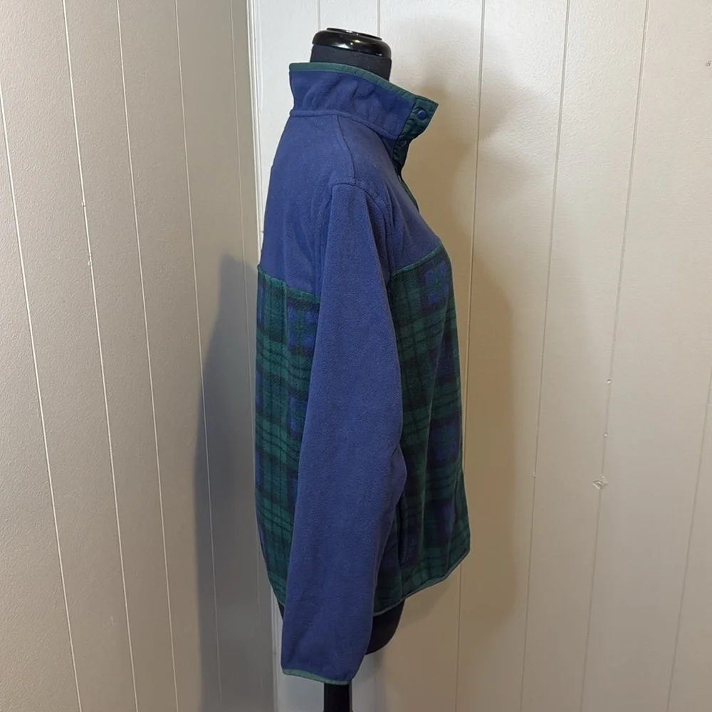 Women's Lands' End Heritage Quarter-Snap Fleece Pullover Small Plaid Pockets